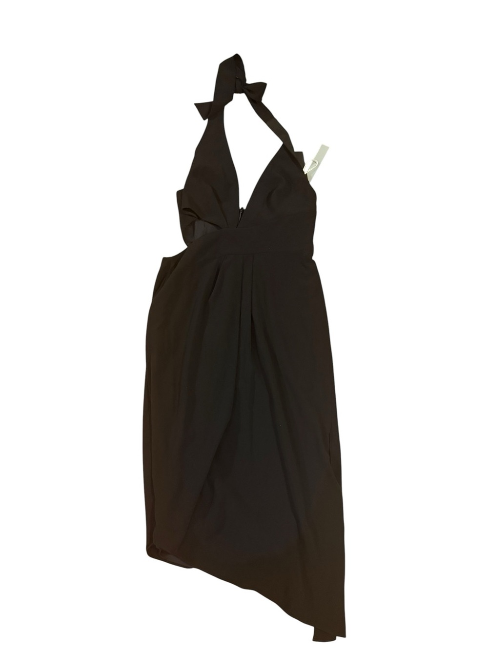 Halston Asymmetric Black Dress with Halter Tie new with tags